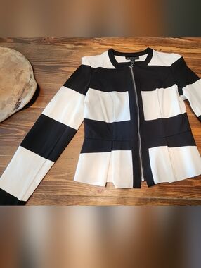 INC International Concepts Black and White Striped Zip-Front Jacket